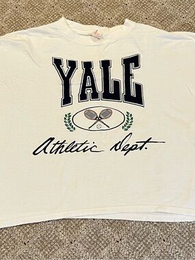Vtg 80s White House Boxy Crop Top T-Shirt Single Stitch USA Yale Athletic OS